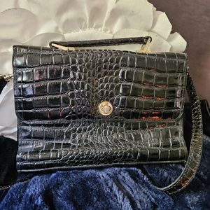 Vintage from italy black patent bag, croc embossed